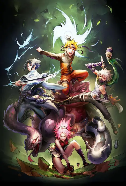 Tim 7: Naruto, Sasuke, Sakura, dan Kakashi Gambar Tim 7 Naruto