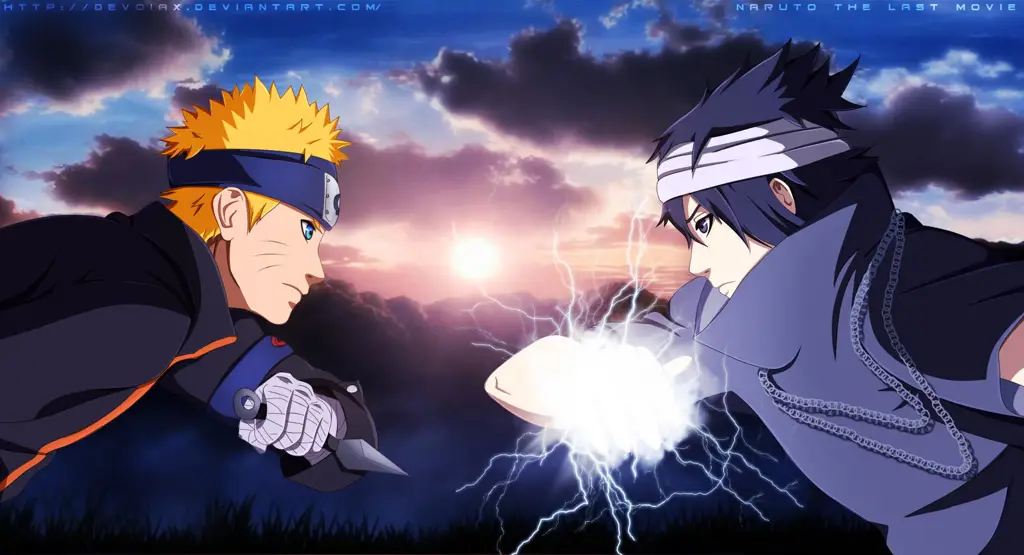 Pertarungan epik Naruto dan Sasuke Gambar Naruto dan Sasuke bertarung