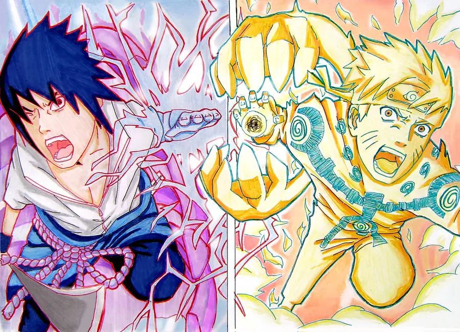 Pertempuran pamungkas Naruto dan Sasuke Gambar Naruto dan Sasuke bertarung