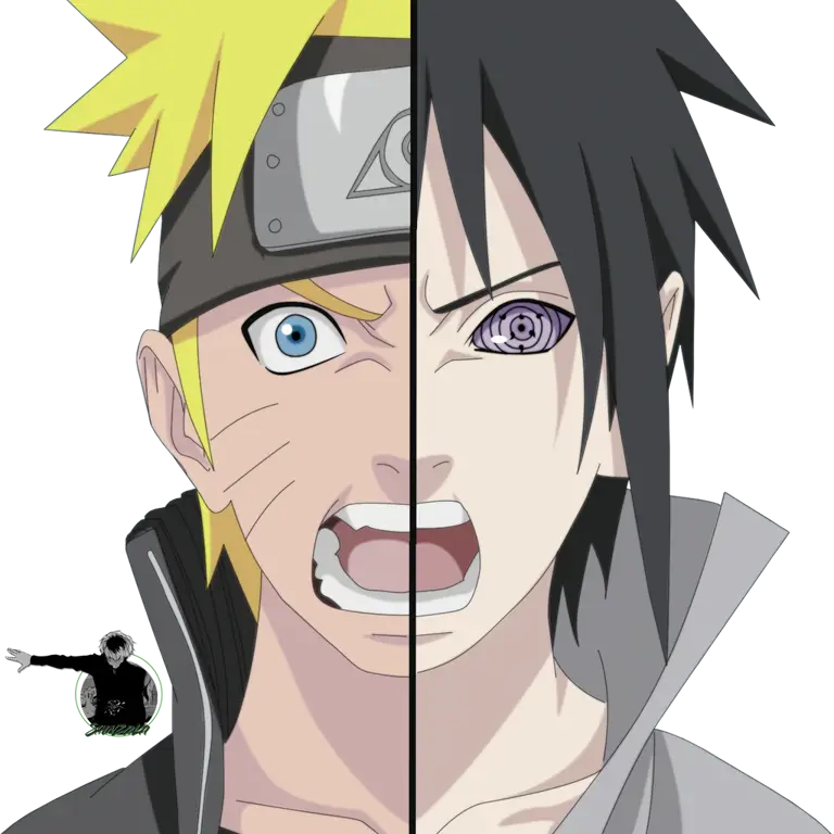 Pertarungan Legendaris Naruto dan Sasuke Gambar Naruto dan Sasuke sedang bertarung dengan penuh semangat.