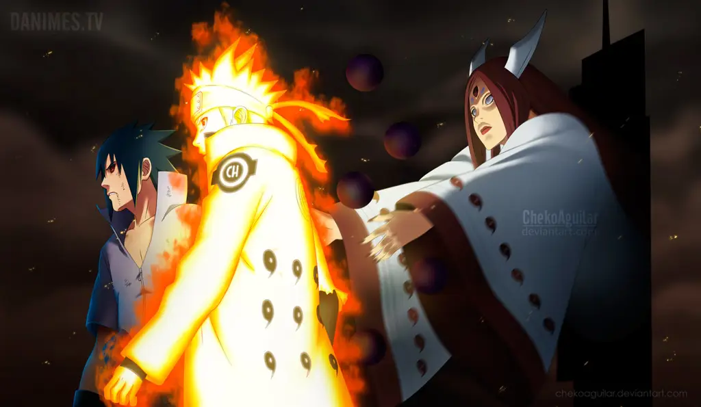 Pertarungan Puncak: Naruto dan Sasuke vs Kaguya Gambar pertarungan Naruto dan Sasuke melawan Kaguya