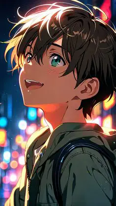 Penggemar anime sedang menonton anime dengan ekspresi bahagia