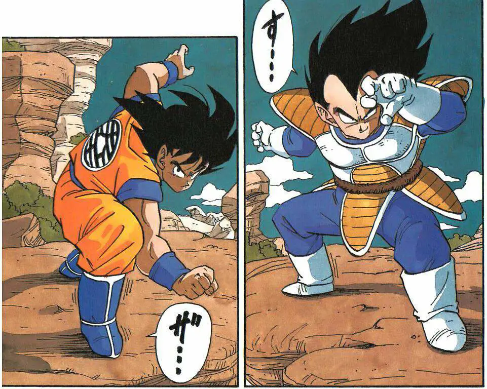 Pertempuran sengit antara Goku dan Vegeta Gambar Goku dan Vegeta sedang bertarung