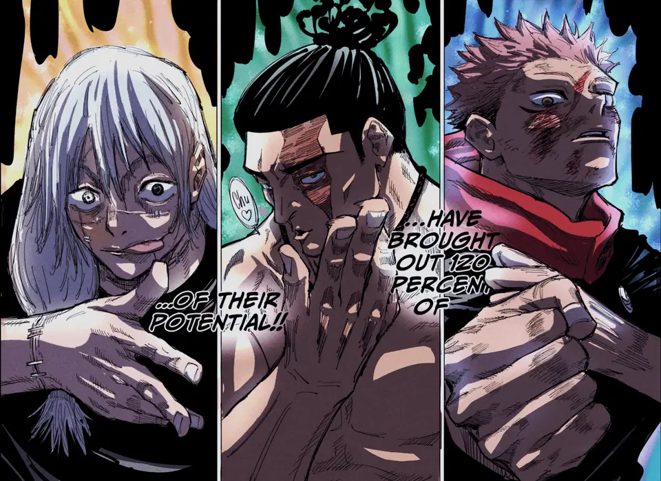Adegan pertarungan yang menegangkan dan penuh aksi Gambar adegan pertarungan spektakuler dari Jujutsu Kaisen
