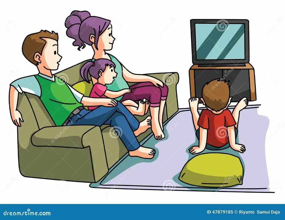 Gambar keluarga sedang menonton film kartun bersama