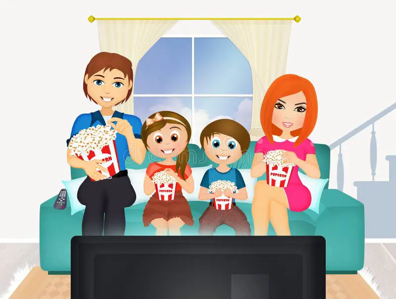 Malam Film Keluarga yang Menyenangkan Keluarga menonton film di rumah