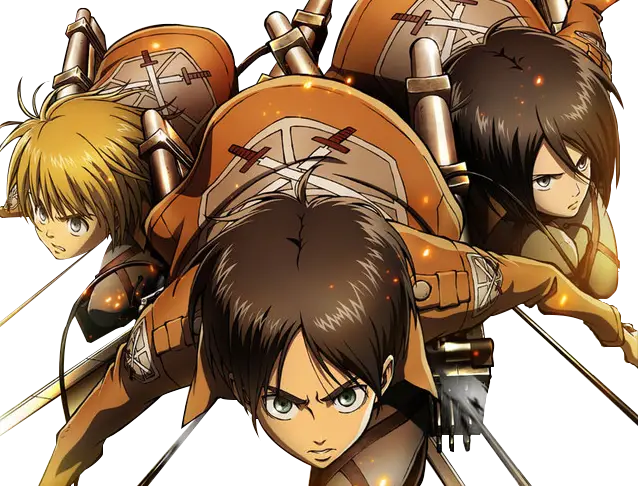 Ketiga sahabat dalam Attack on Titan Gambar Eren, Mikasa, dan Armin